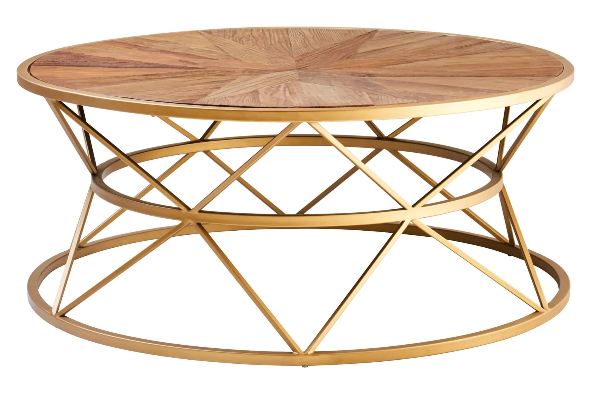 Jodi Round Wooden Coffee Table with Gold Frame - Tables, photo 2 of 6