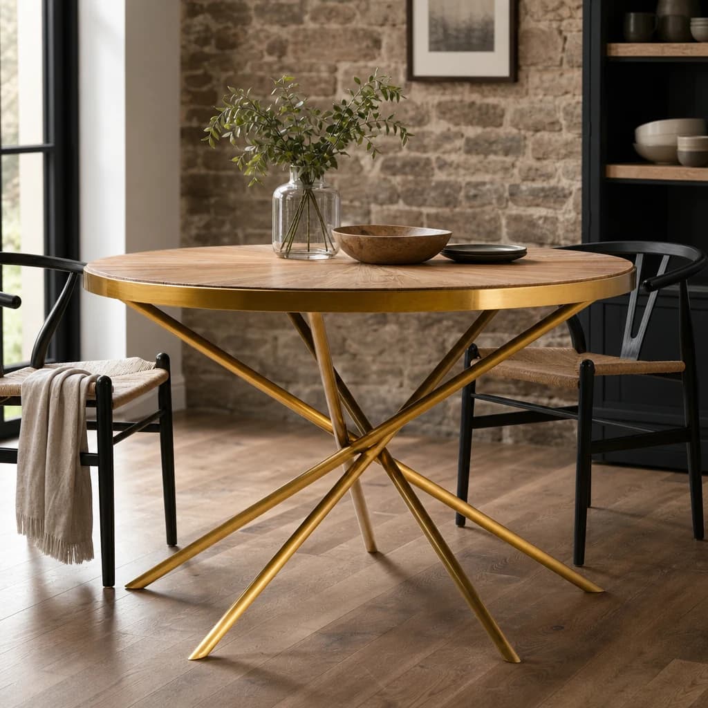 Jana Round Fir Wood Dining Table with Splayed Legs - Tables, photo 1 of 7