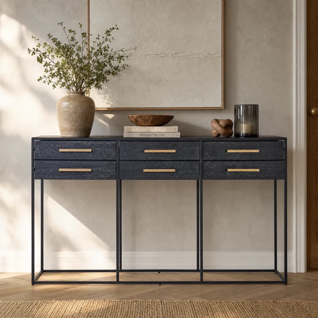 Judd Black Finish 6 Drawer Console Table - Tables, photo 1 of 8