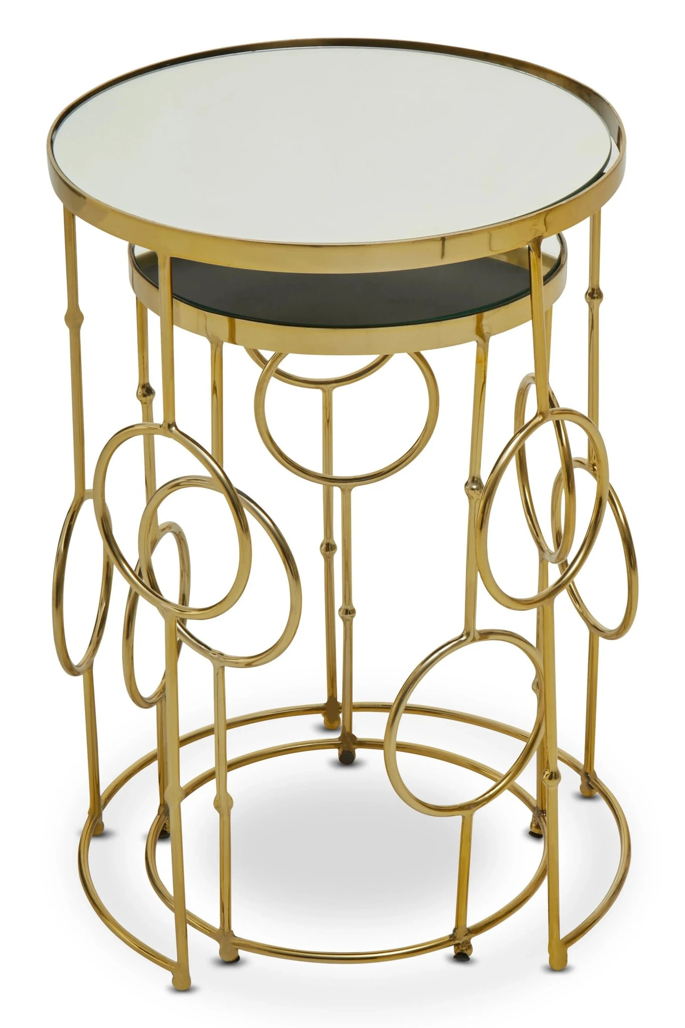 Rabia Mirror Top and Gold Set Of 2 Nesting Side Tables - Tables, photo 3 of 6