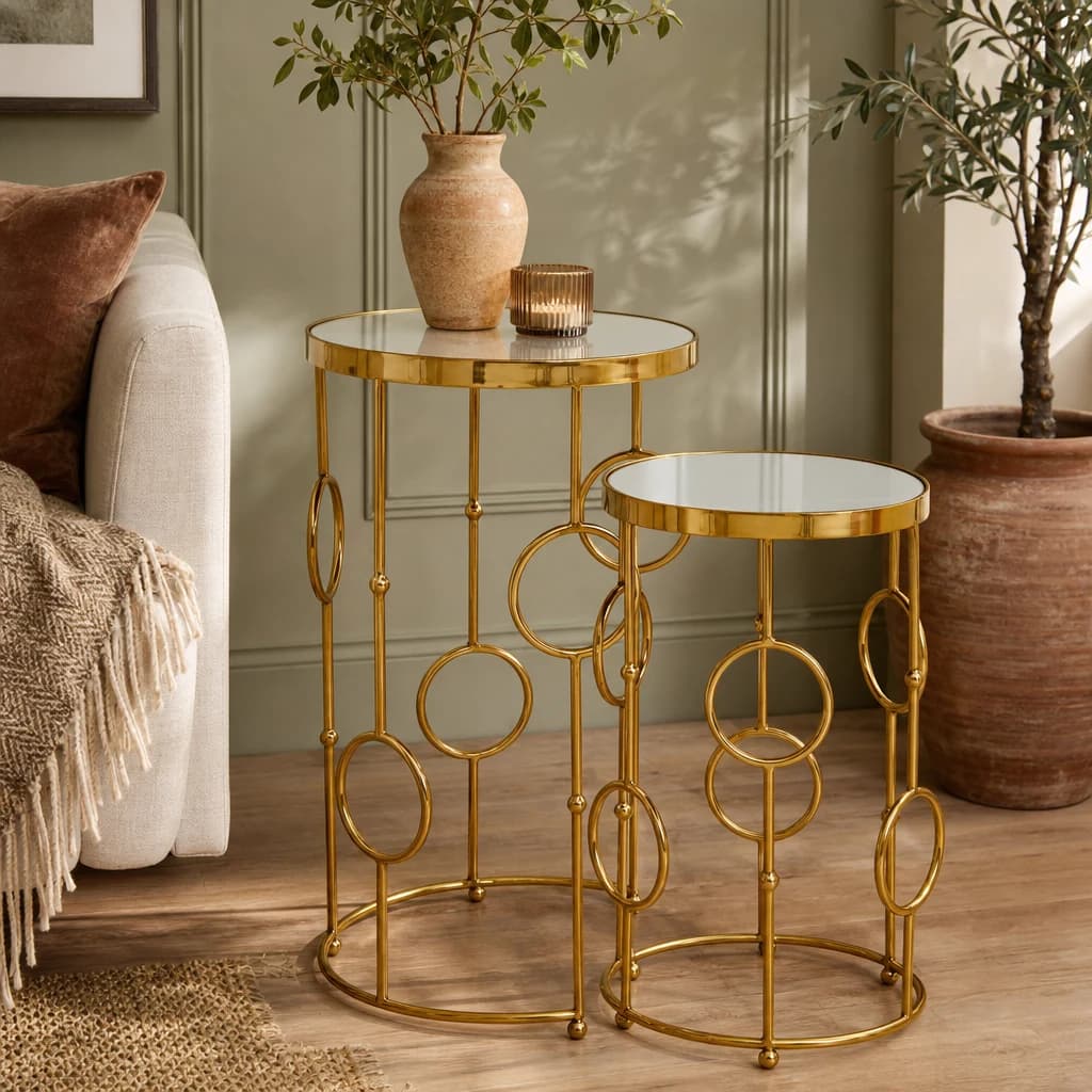 Rabia Mirror Top and Gold Set Of 2 Nesting Side Tables - Tables, photo 1 of 6