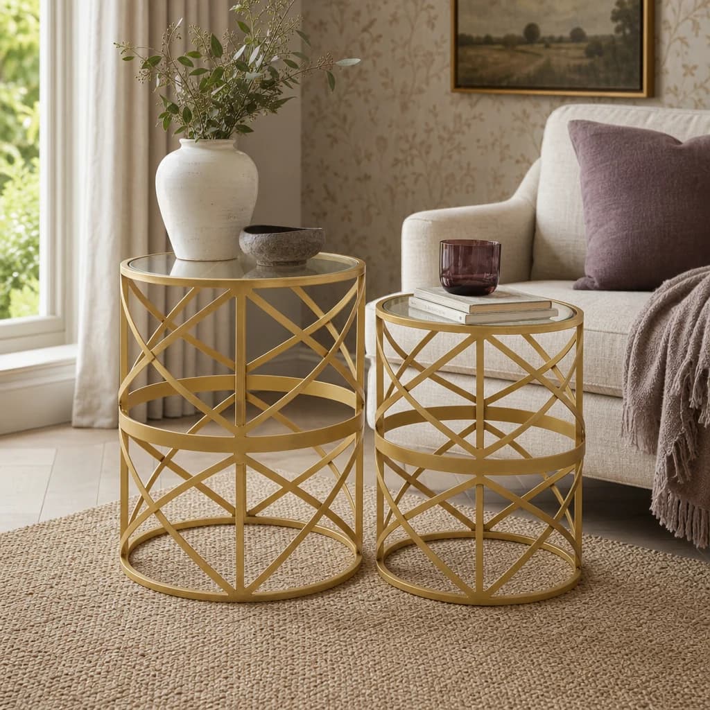 Rabia Antique Brass Finish Set Of 2 Side Tables - Tables, photo 1 of 4
