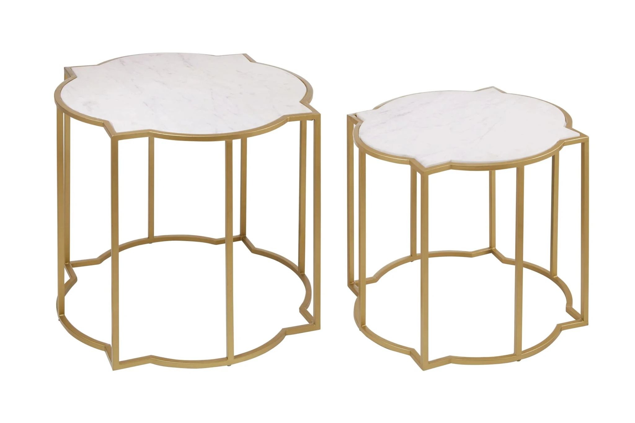 Rabia White Marble and Brass Finish Set of 2 Side Tables - Tables, photo 4 of 8