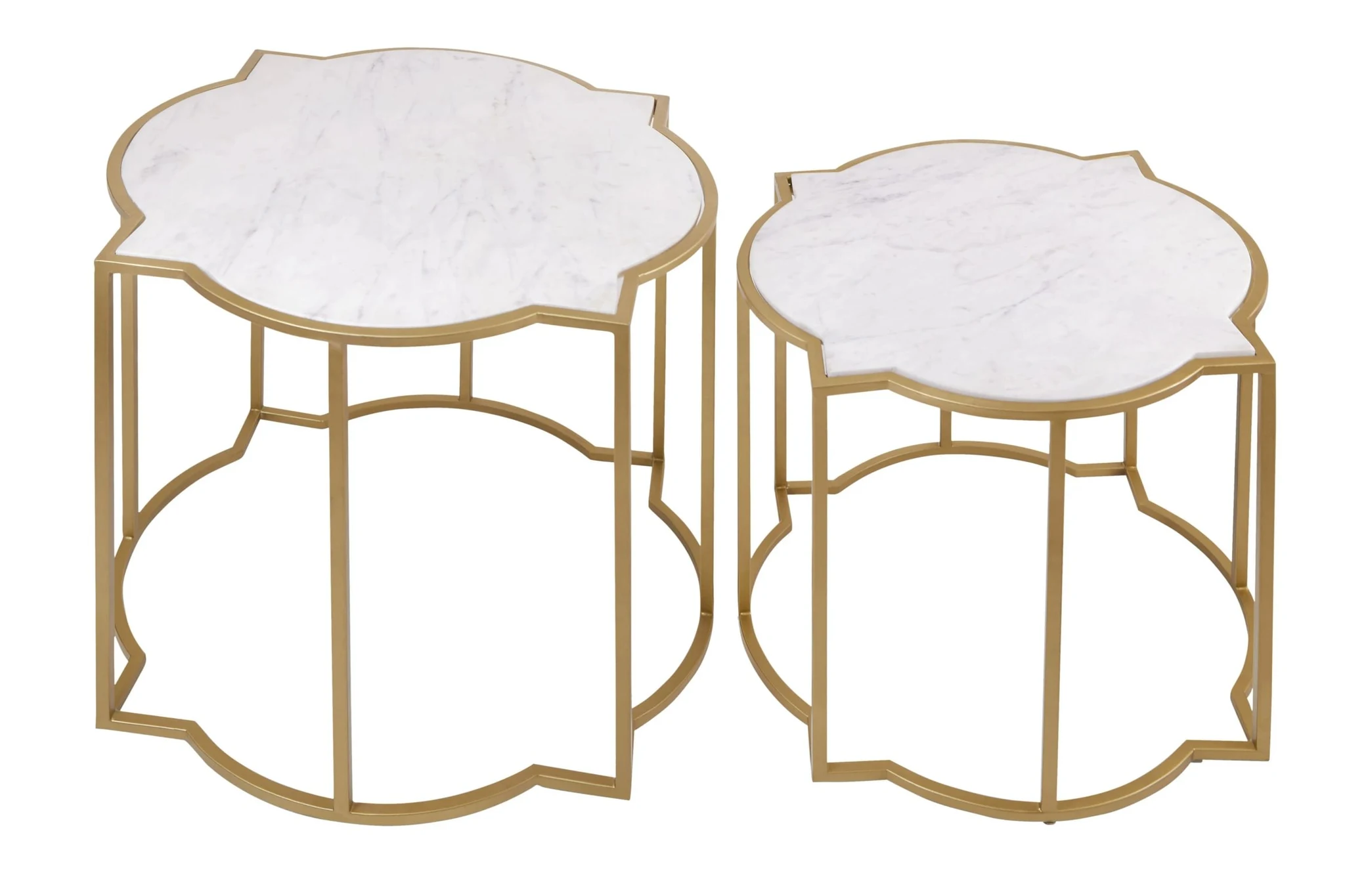 Rabia White Marble and Brass Finish Set of 2 Side Tables - Tables, photo 3 of 8