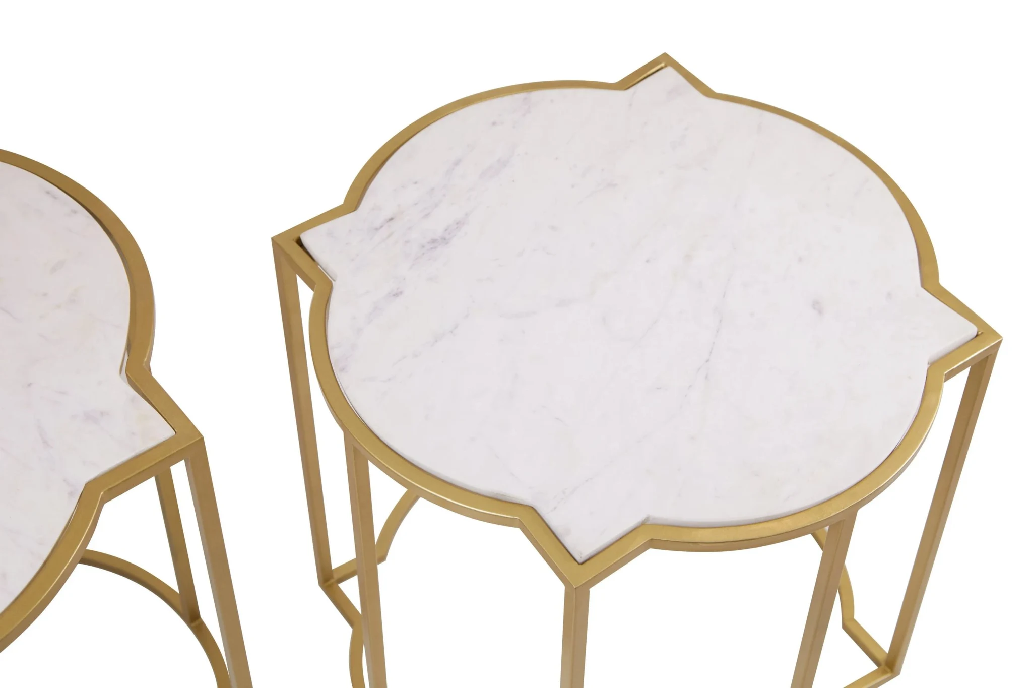 Rabia White Marble and Brass Finish Set of 2 Side Tables - Tables, photo 6 of 8