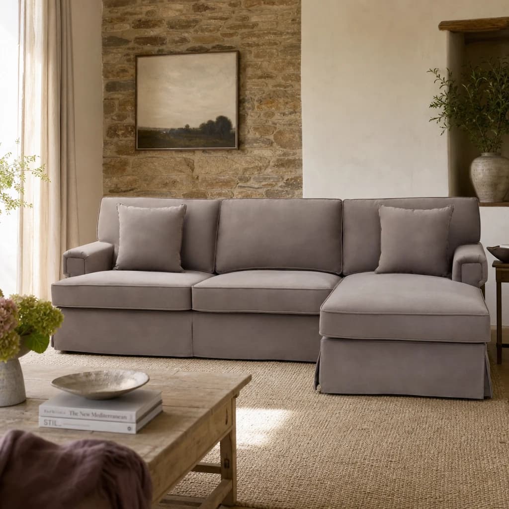 Ralph Three Seat Mink Velvet Right Chaise Sofa - Seating, photo 1 of 7
