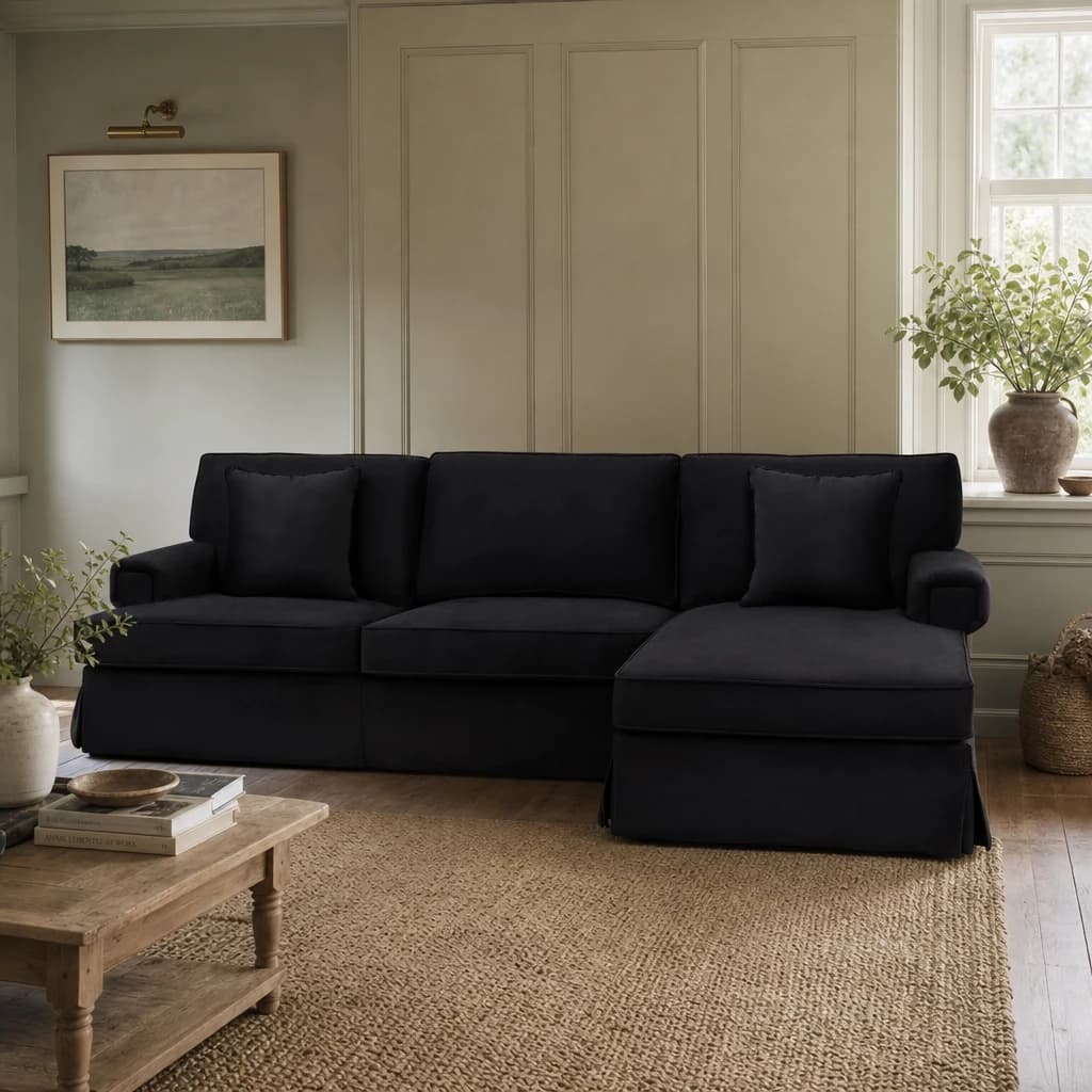 Ralph Three Seat Black Velvet Right Chaise Sofa - Seating, photo 1 of 8