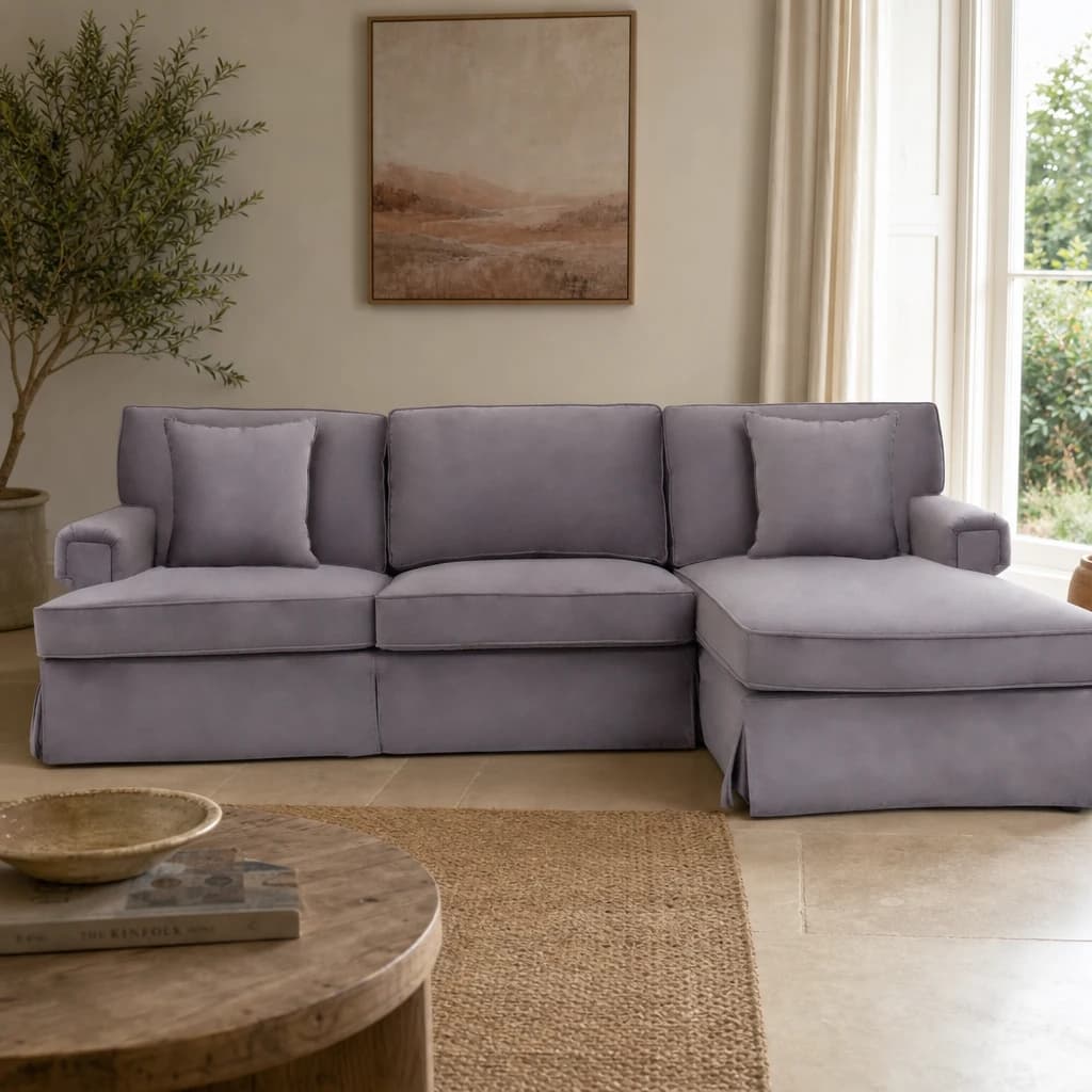 Ralph Three Seat Grey Velvet Right Chaise Sofa - Seating, photo 1 of 8