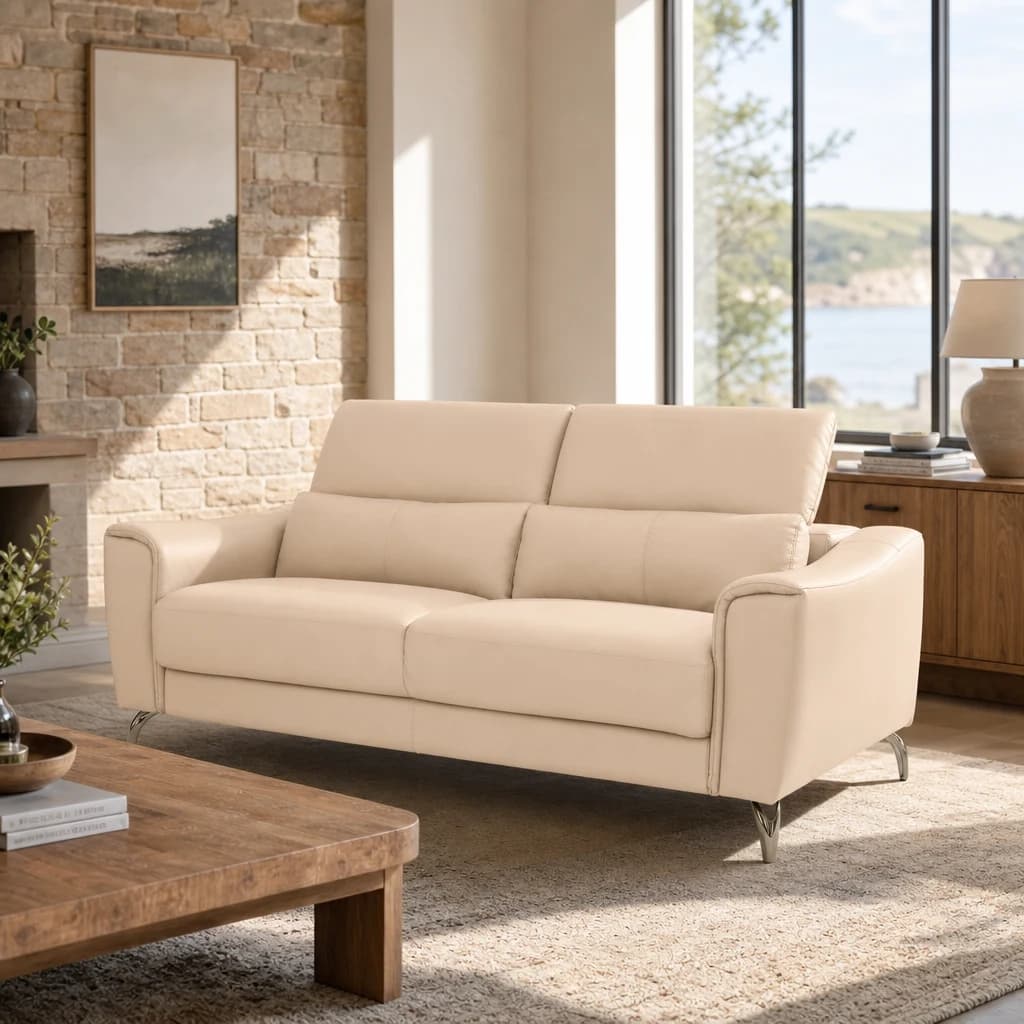 Padua 3 Seat Stone Leather Sofa with Adjustable Headrests - Seating, photo 1 of 8