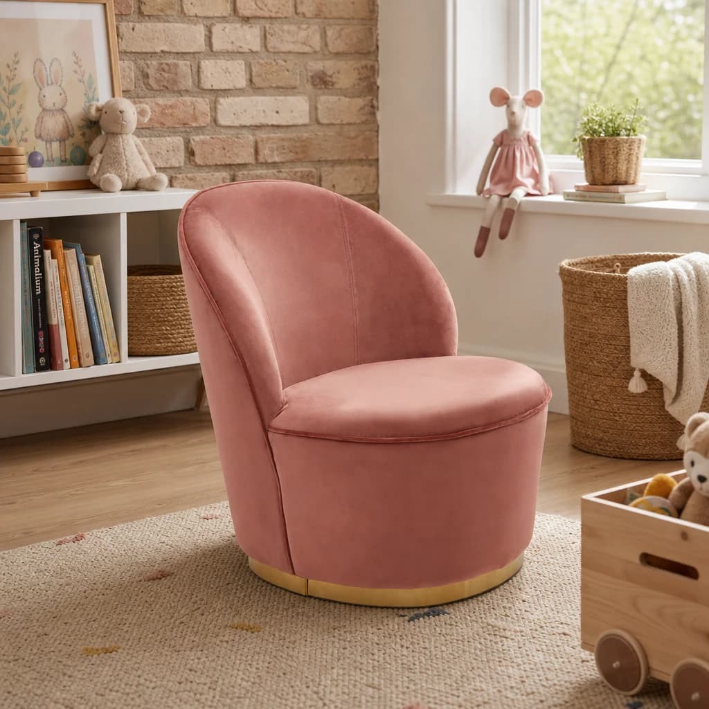 Kids Tamra Dusty Pink Velvet Gold Base Chair - Seating, photo 1 of 8