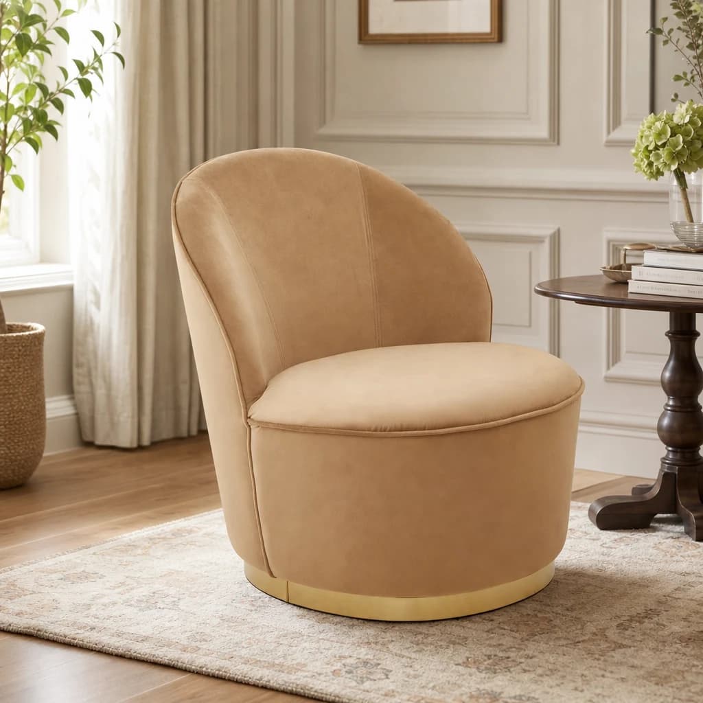 Tamra Beige Velvet Gold Base Chair - Seating, photo 1 of 8