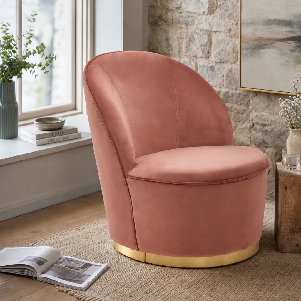 Tamra Dusty Pink Velvet Gold Base Chair - Seating, photo 1 of 8