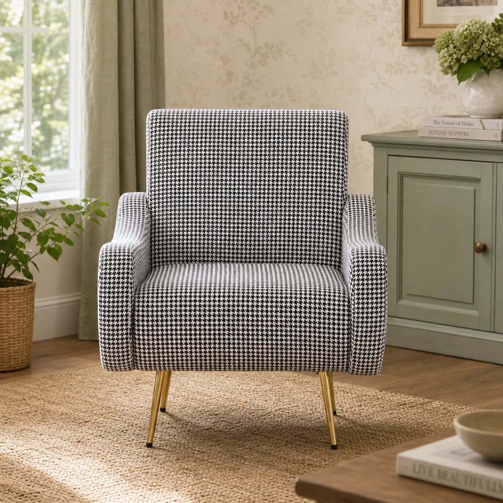 Holli Black And White Houndstooth Pattern Armchair - Seating, photo 1 of 8