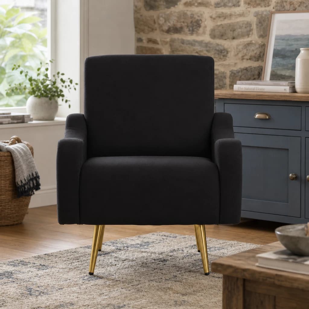 Holli Black Linen Effect Fabric Armchair - Seating, photo 1 of 8