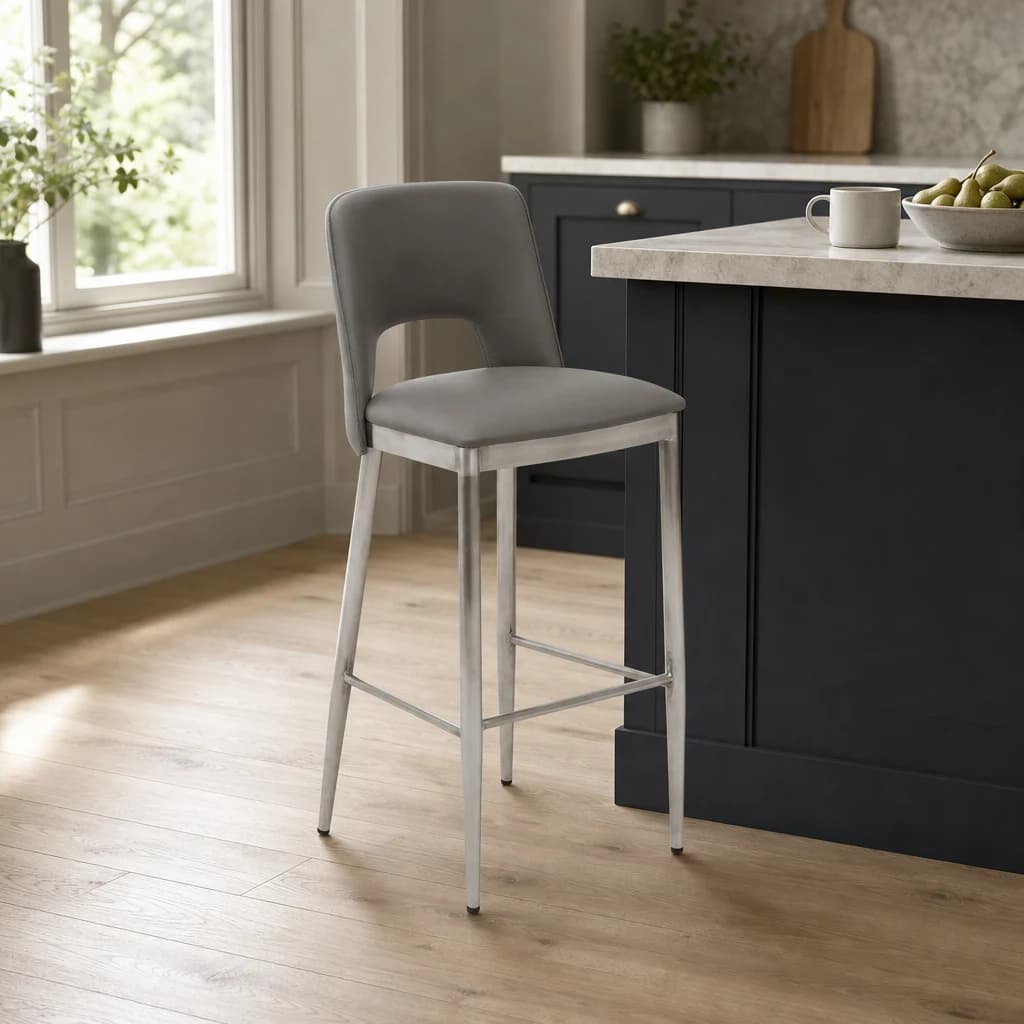 Gilden Grey Leather Effect Bar Chair - Seating, photo 1 of 8