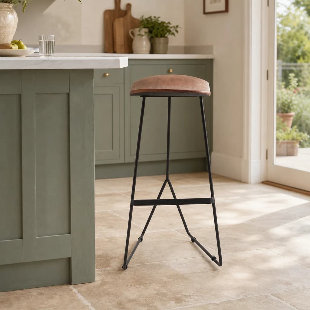 Nandri Acacia Wood with Black Frame Bar Stool - Seating, photo 1 of 8