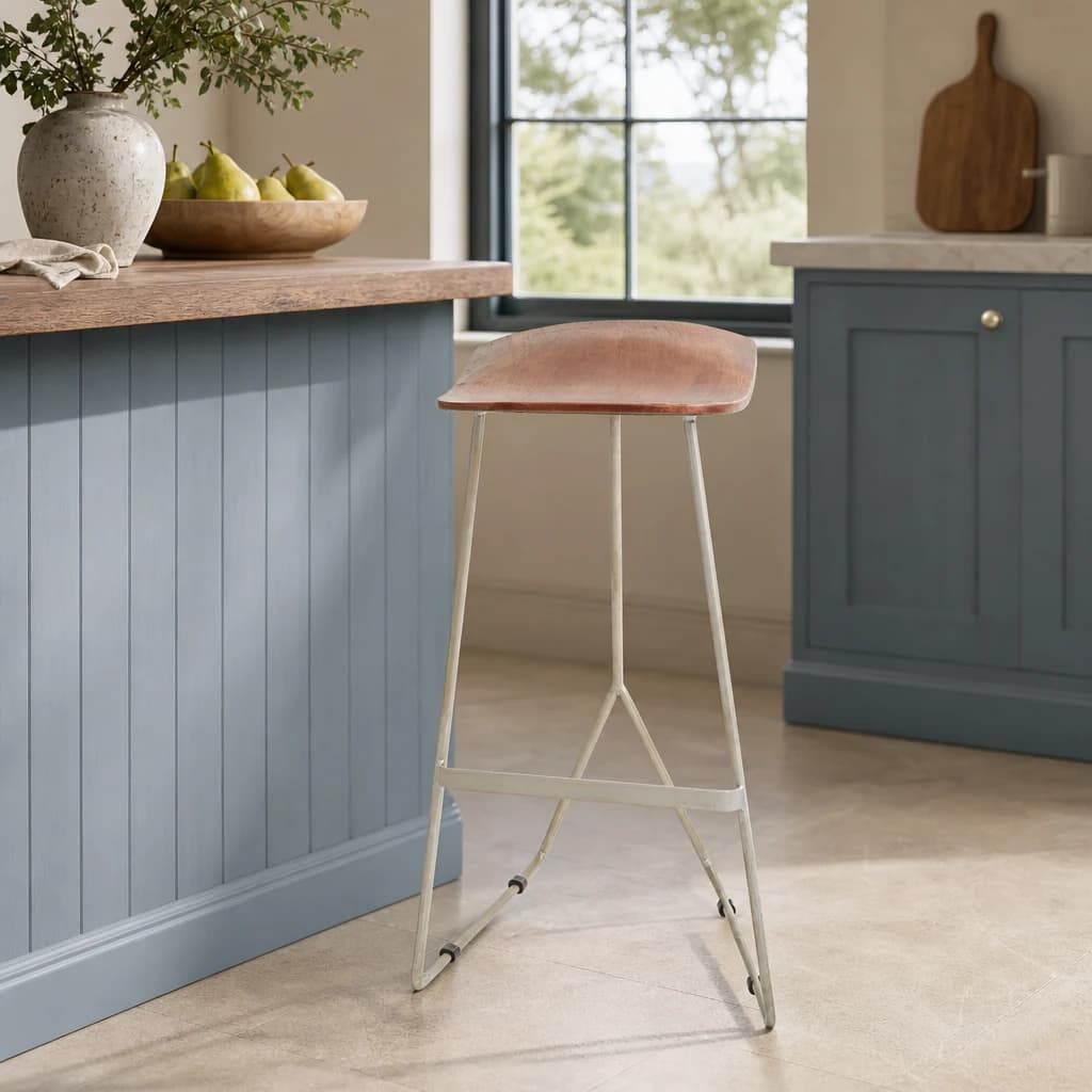 Nandri Acacia Wood with Antique Silver Frame Bar Stool - Seating, photo 1 of 8