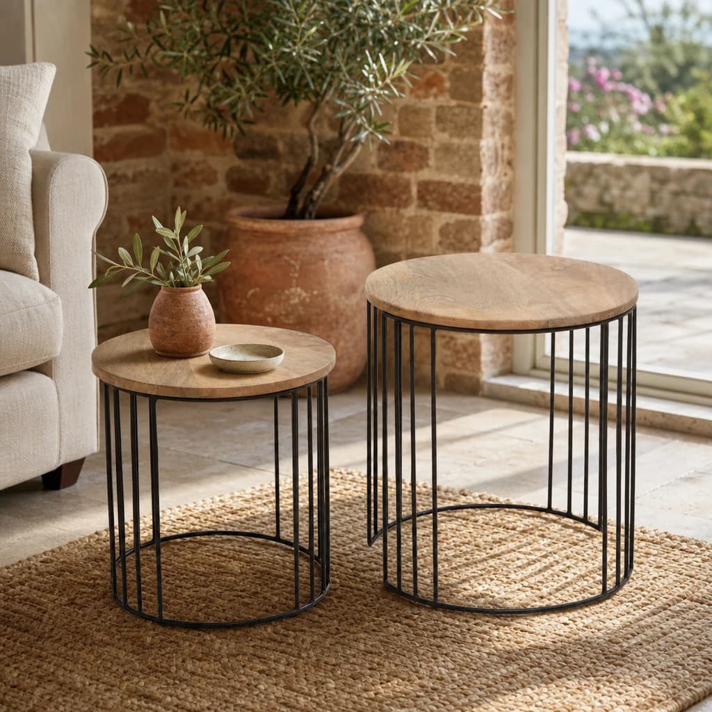 Nandri Set Of 2 Mango Wood Side Tables - Tables, photo 1 of 8