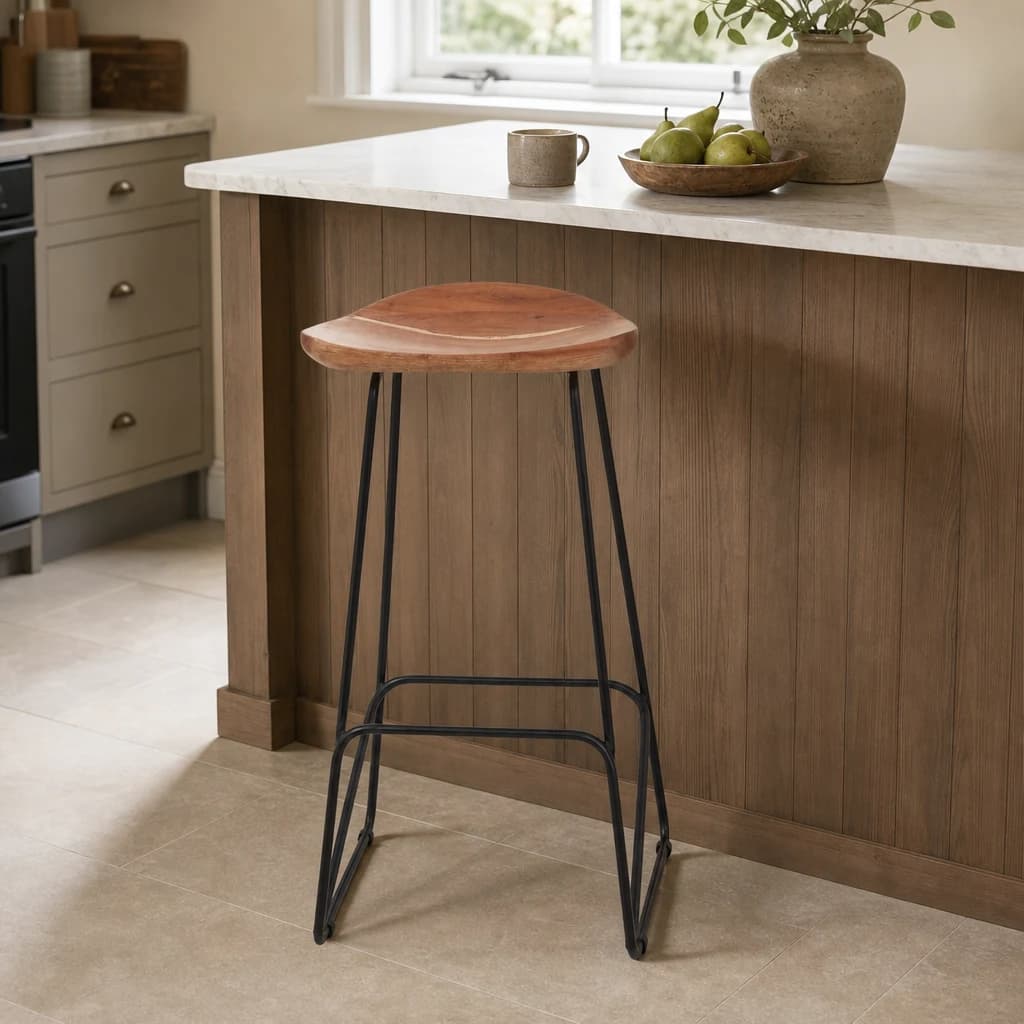 Nandri Acacia Wood and Black Frame Bar Stool - Seating, photo 1 of 8