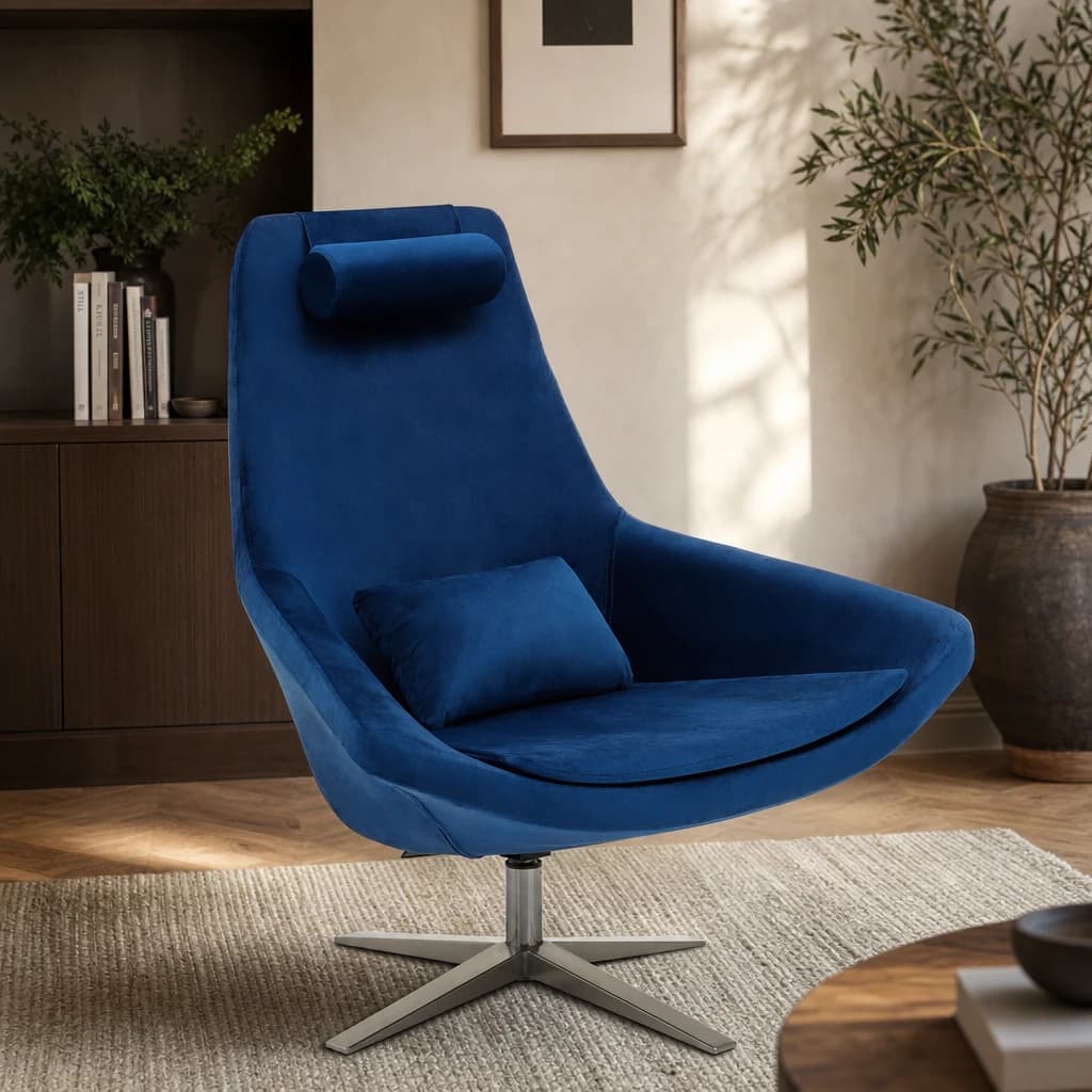 Kalo Navy Velvet Swivel Lounge Chair - Seating, photo 1 of 8