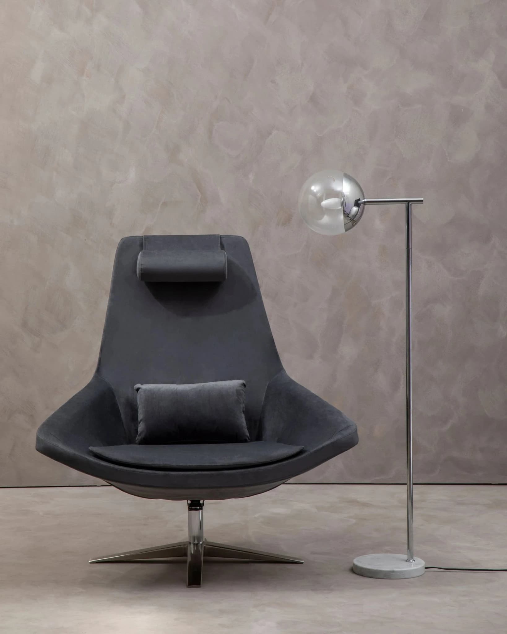 Kalo Grey Velvet Swivel Lounge Chair - Seating, photo 8 of 8