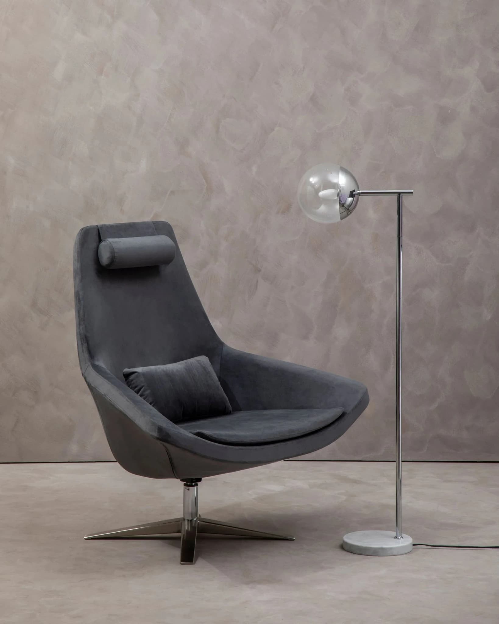 Kalo Grey Velvet Swivel Lounge Chair - Seating, photo 7 of 8