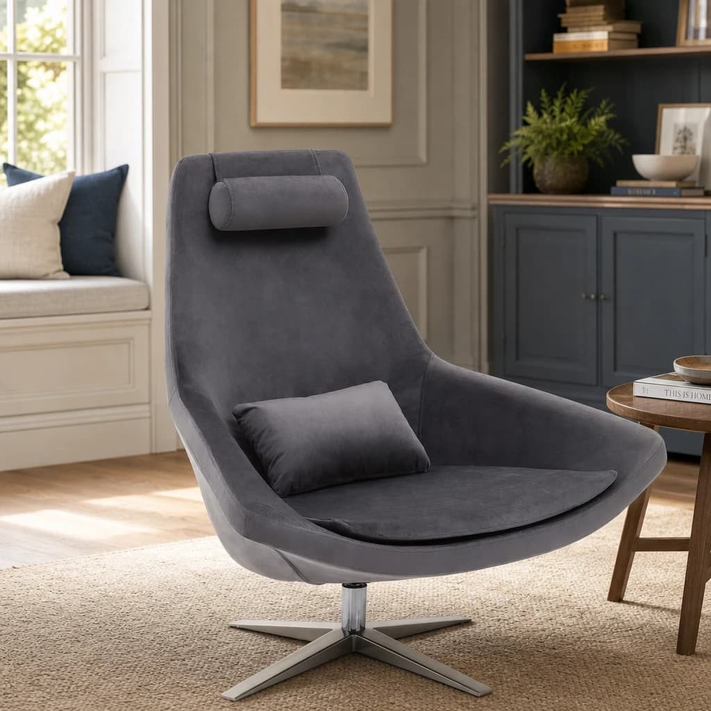 Kalo Grey Velvet Swivel Lounge Chair - Seating, photo 1 of 8