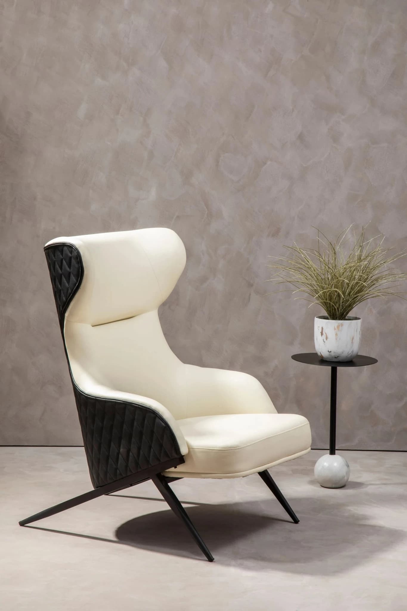 Kiev Ivory Fabric and Black Leather Effect Armchair - Seating, photo 2 of 8