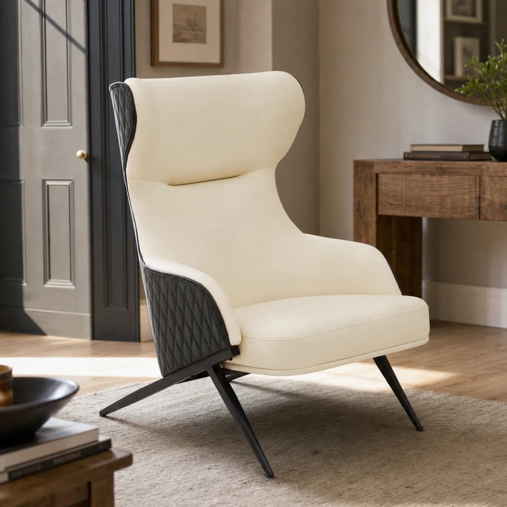 Kiev Ivory Fabric and Black Leather Effect Armchair - Seating, photo 1 of 8