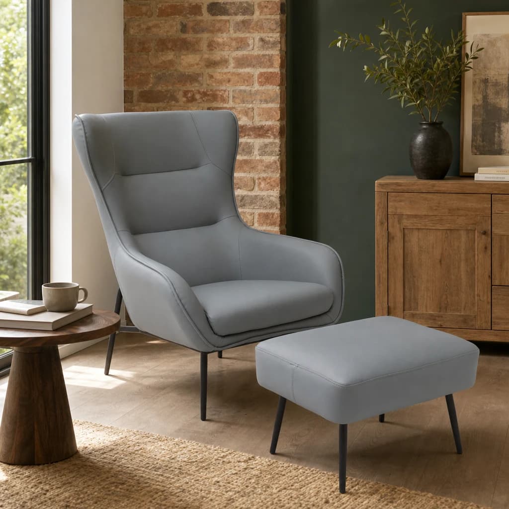 Kaiko Grey Faux Leather Armchair And Footstool - Seating, photo 1 of 8
