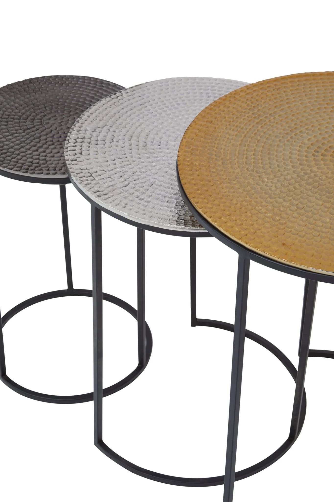 Elias Set of Three Hammered Metal Nesting Tables - Tables, photo 3 of 6