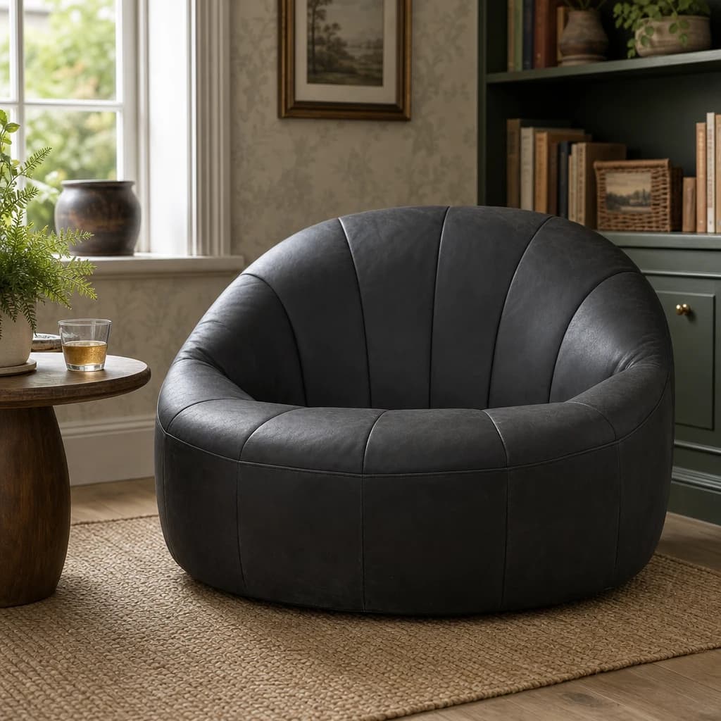 Hoxton Antique Black Leather Lounge Cocoon Chair - Seating, photo 1 of 8