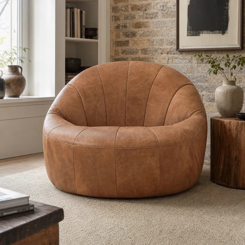 Hoxton Light Brown Leather Lounge Cocoon Chair - Seating, photo 1 of 2