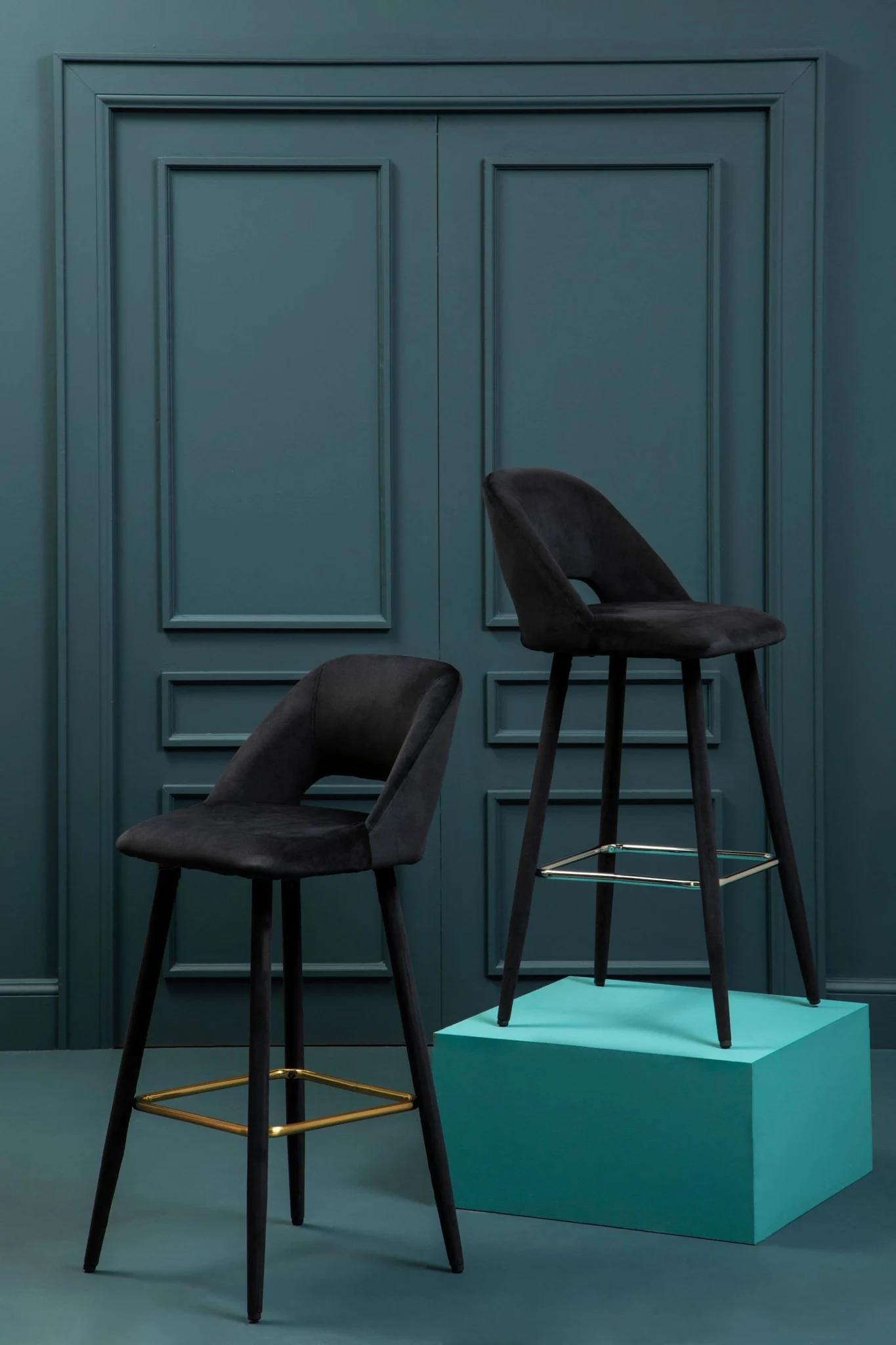 Warren Black Velvet Bar Chair with Silver Finish Footrest - Seating, photo 5 of 8