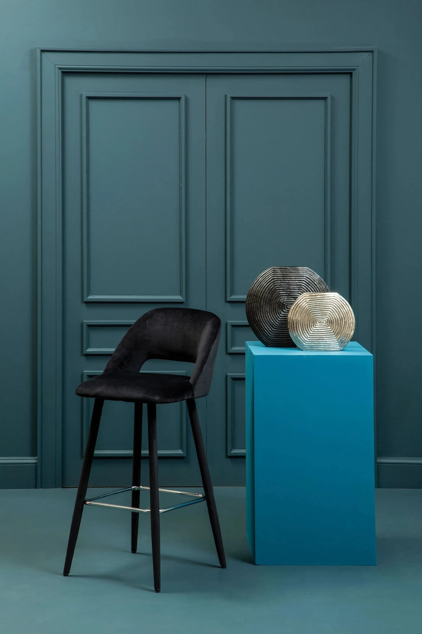 Warren Black Velvet Bar Chair with Silver Finish Footrest - Seating, photo 2 of 8