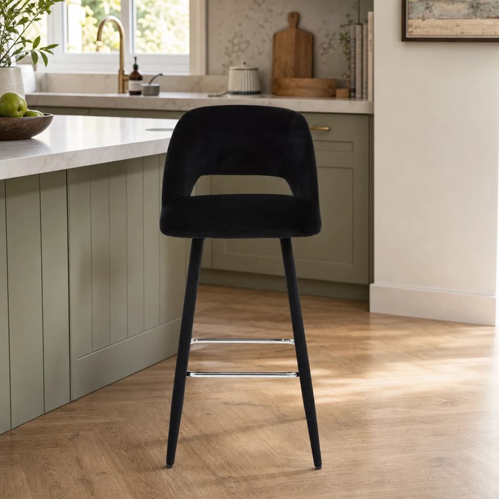 Warren Black Velvet Bar Chair with Silver Finish Footrest - Seating, photo 1 of 8