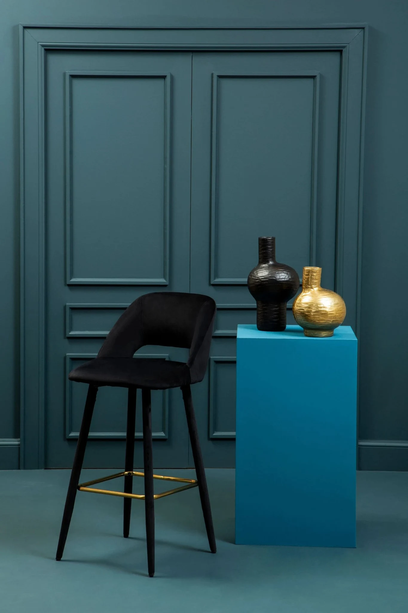 Warren Black Velvet Bar Chair with Gold Finish Footrest - Seating, photo 2 of 8