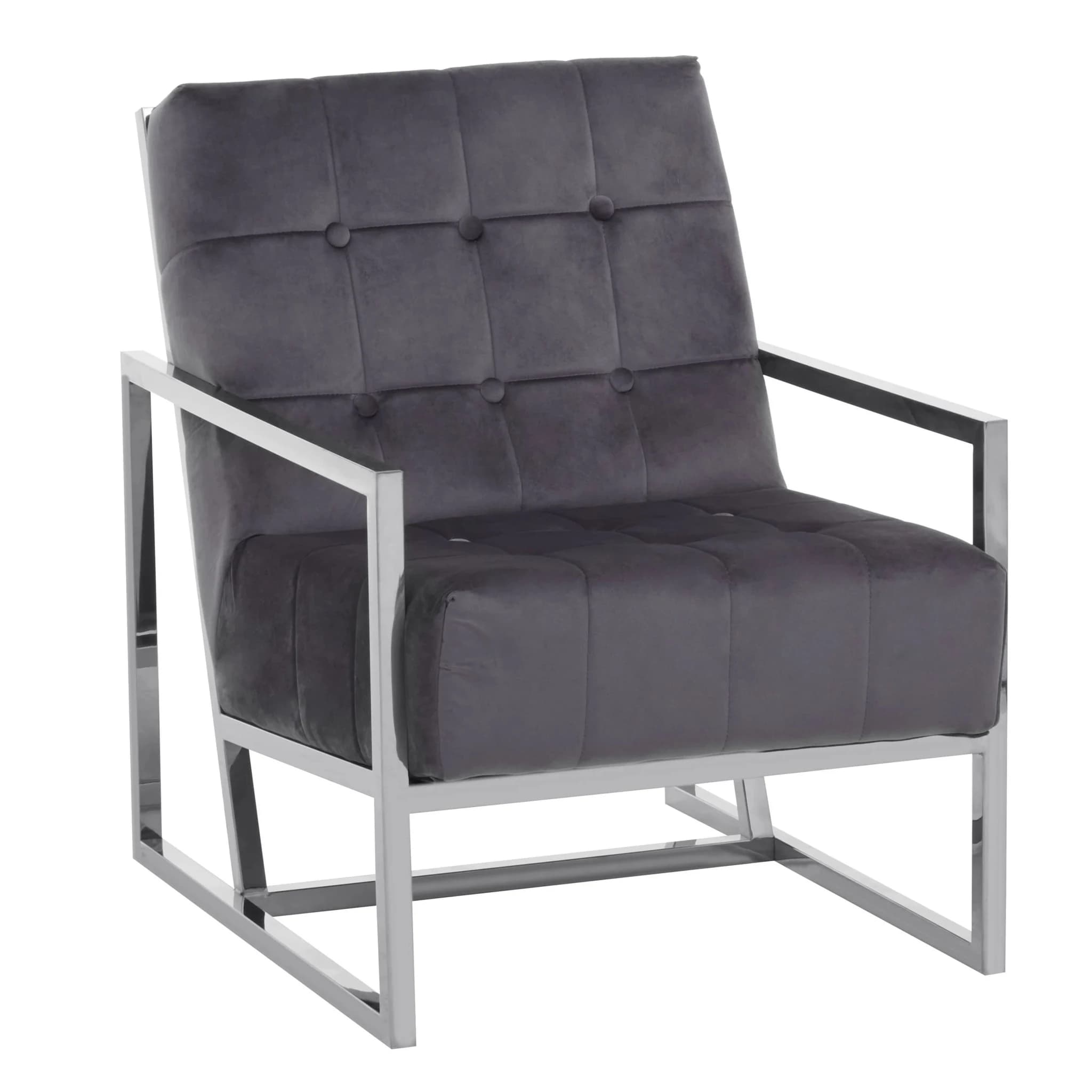 Hana Grey Velvet Chair with Stainless Steel Frame - Seating, photo 4 of 8