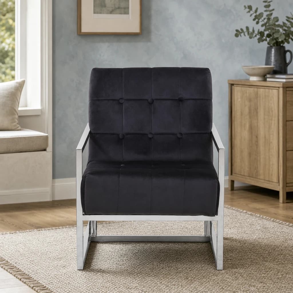 Hana Black Velvet Chair with Stainless Steel Frame - Seating, photo 1 of 8