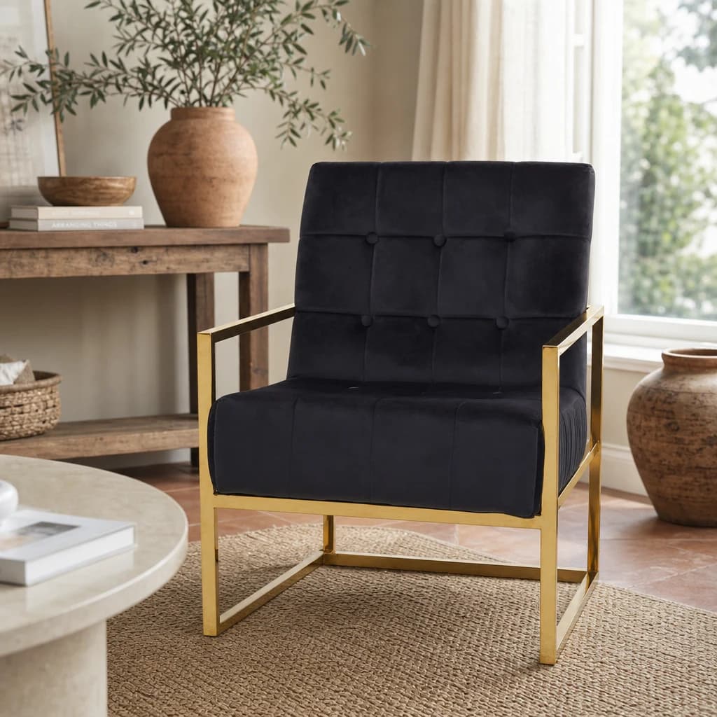Hana Black Velvet Chair With Gold Frame - Seating, photo 1 of 8