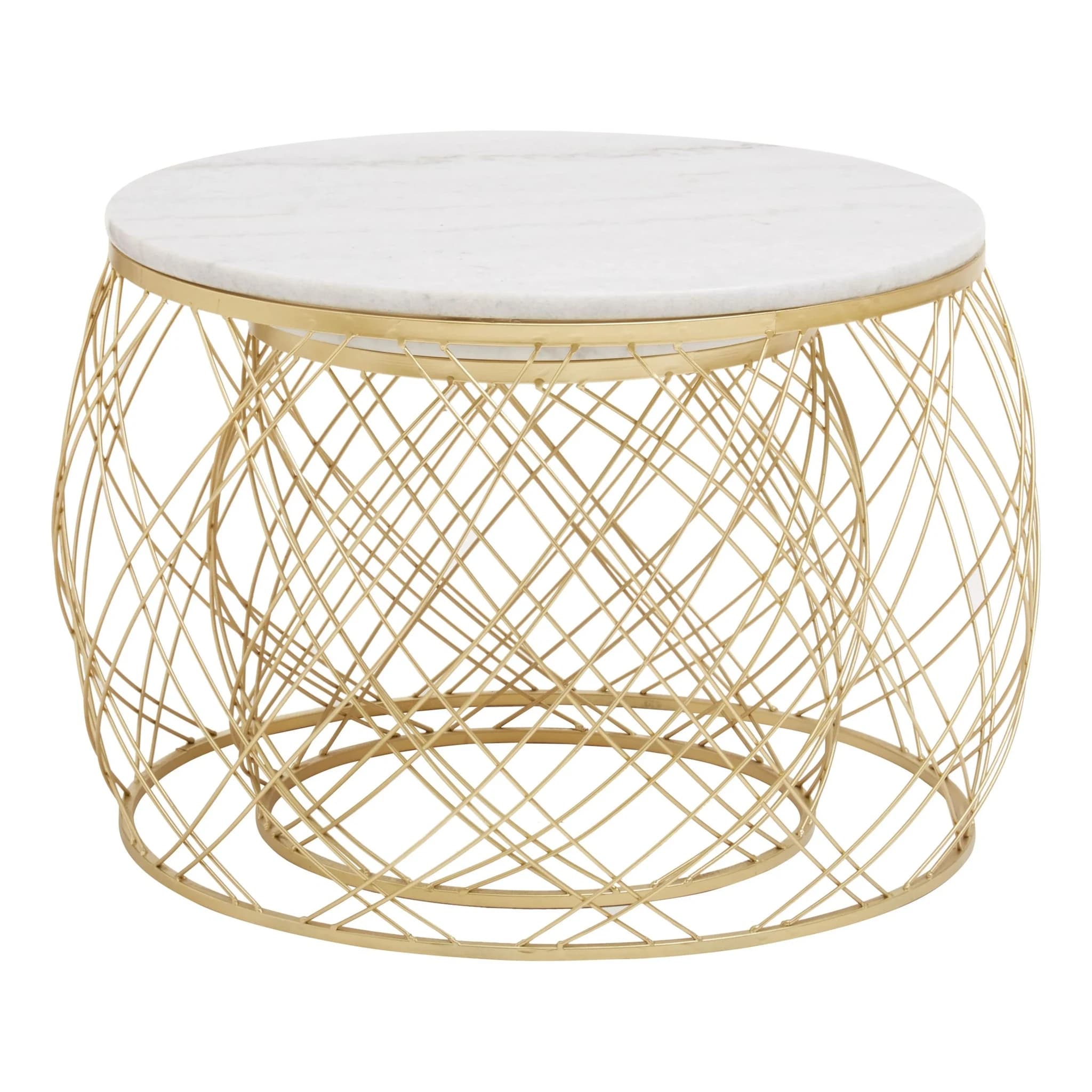 Jodie Set Of Two Coffee Tables With White Marble Top And Gold Frame - Tables, photo 2 of 7