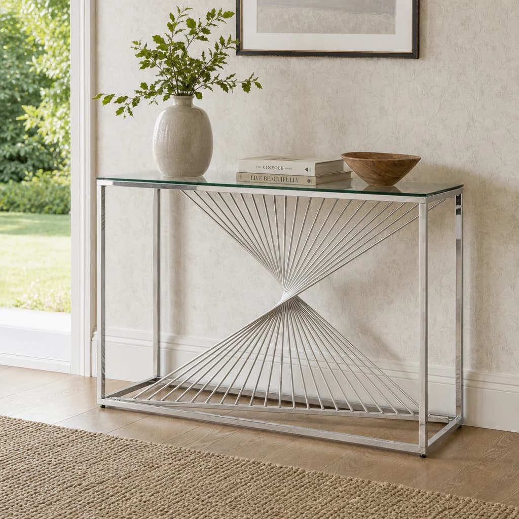 Amella Console Table With Silver Finish Frame - Tables, photo 1 of 8