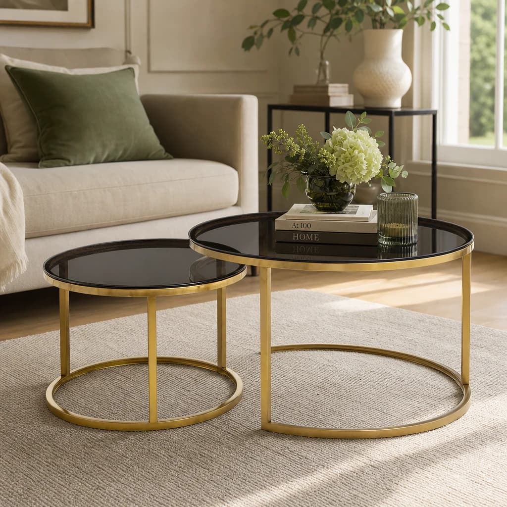 Alana Black Glass and Gold Set of 2 Nesting Coffee Tables - Tables, photo 1 of 8