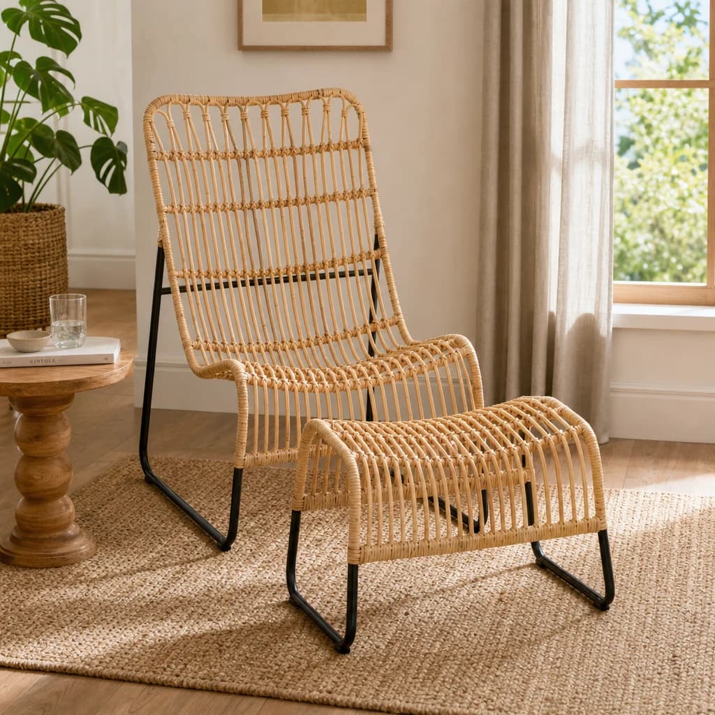 Manado Rattan Chair And Footstool Set - Seating, photo 1 of 2
