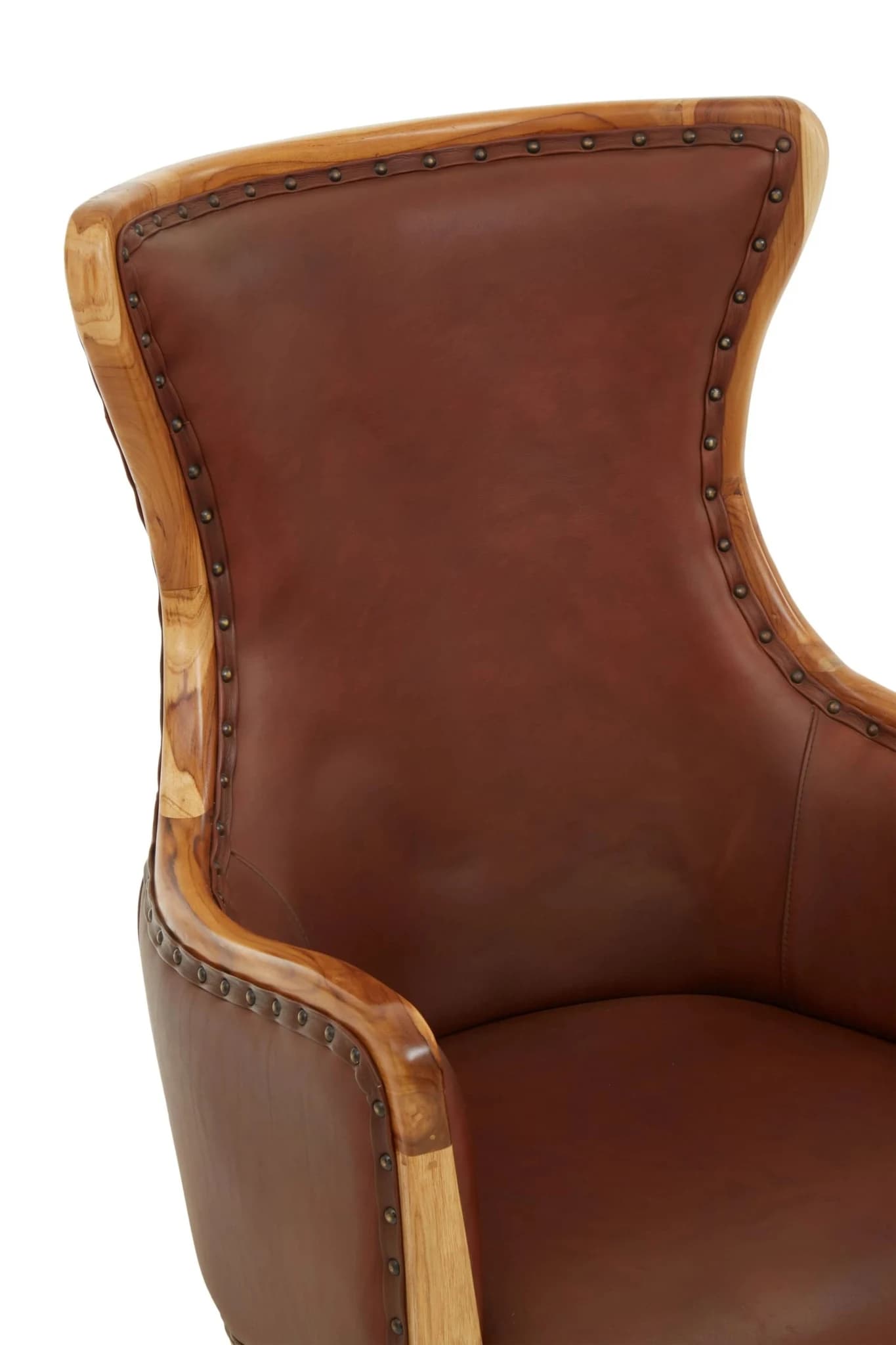 Kendari Brown Leather and Teak Wood Frame Studded Chair - Seating, photo 8 of 8