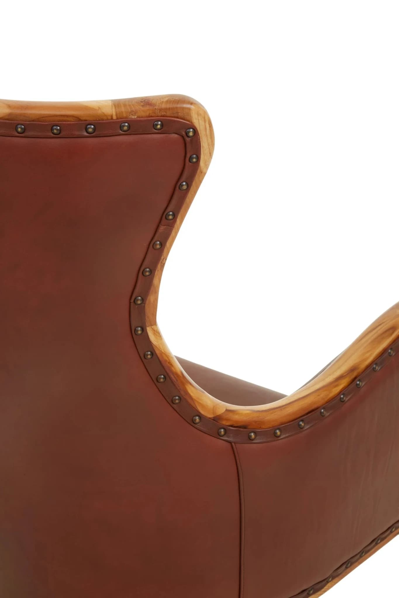 Kendari Brown Leather and Teak Wood Frame Studded Chair - Seating, photo 6 of 8