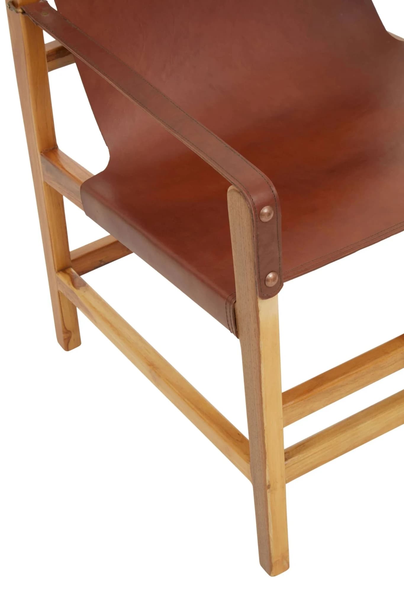 Kendari Light Brown Leather And Teak Wood Chair - Seating, photo 8 of 8