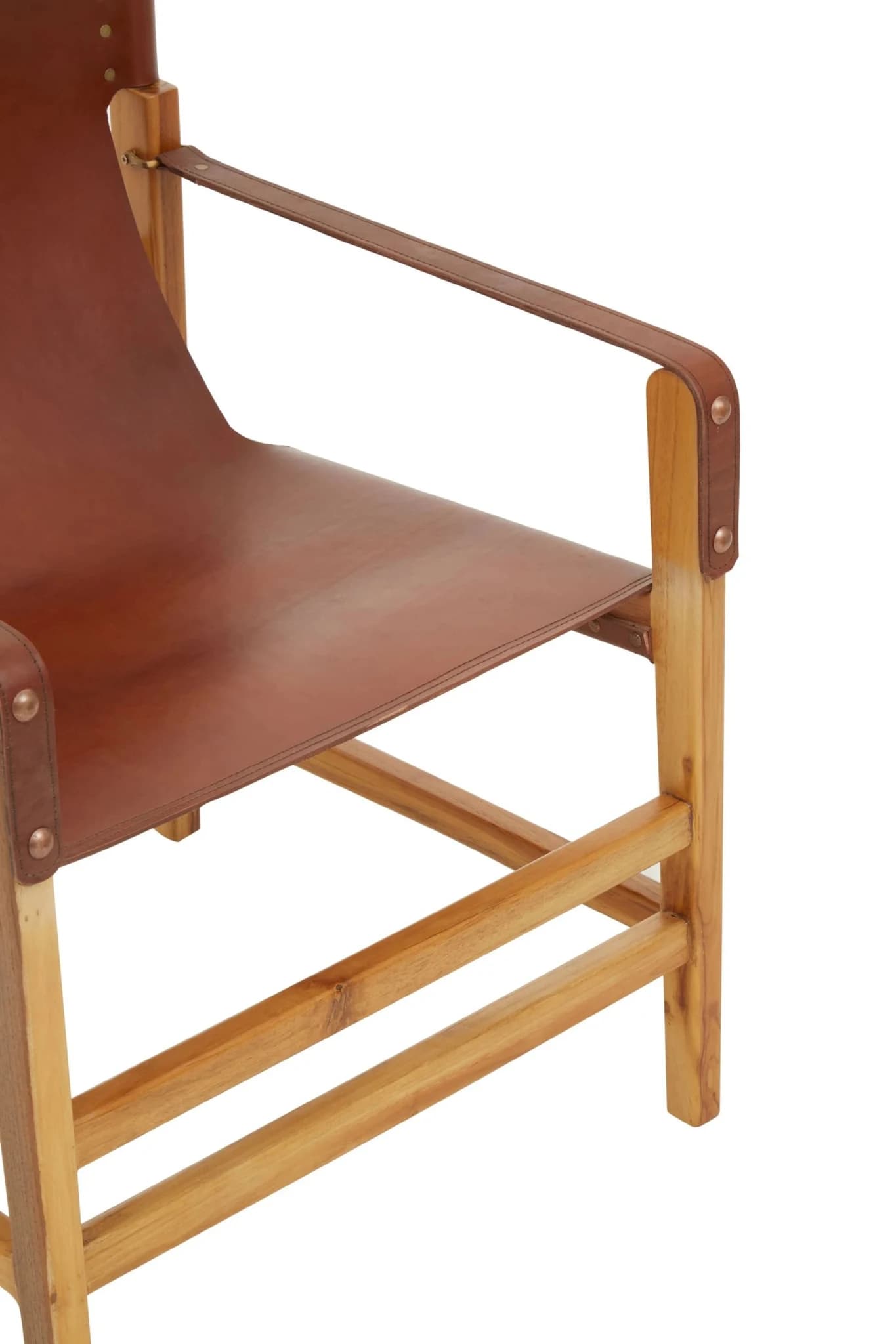 Kendari Light Brown Leather And Teak Wood Chair - Seating, photo 7 of 8