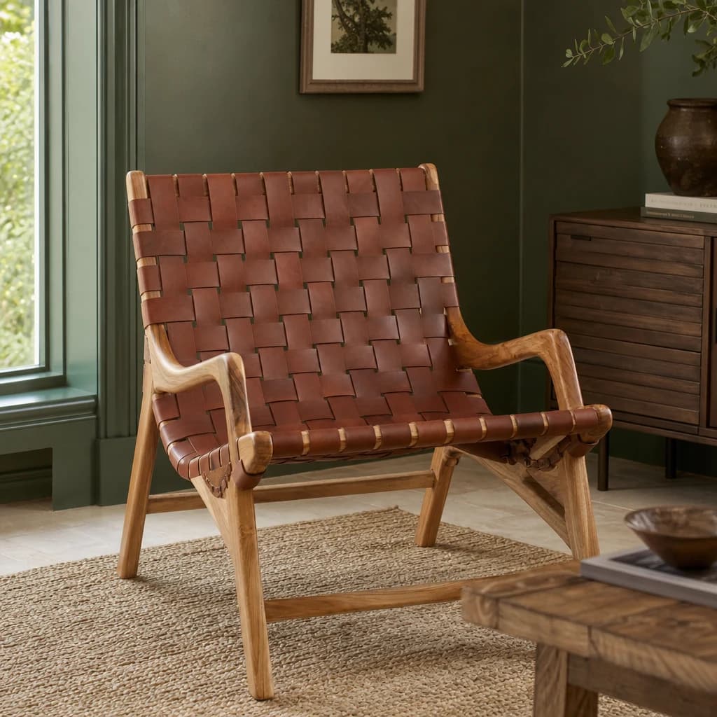 Kendari Brown Woven Leather Chair - Seating, photo 1 of 8