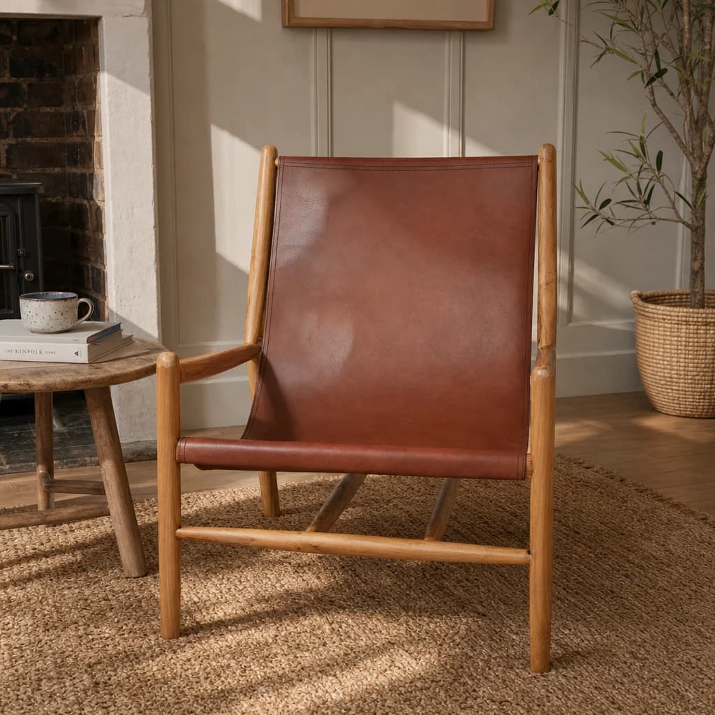 Kendari Antique Dark Brown Leather Modern Sling Chair - Seating, photo 1 of 8